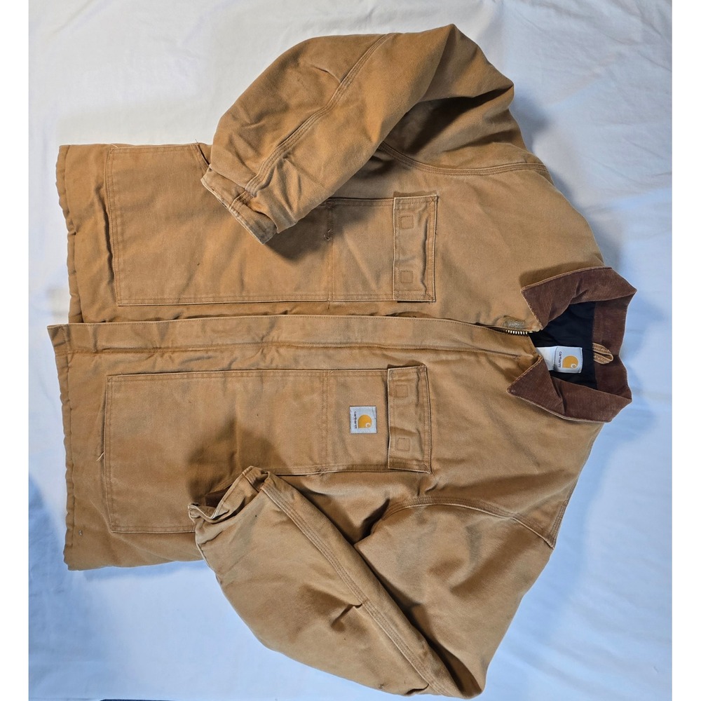 Vintage Carhartt Arctic Coat Duck Canvas Quilt Lined Mens Large brown c03